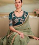 Olive sequinned  georgette designer saree