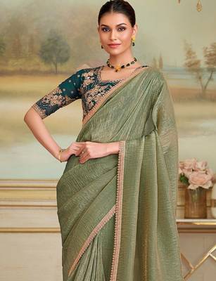 Olive sequinned  georgette designer saree 2
