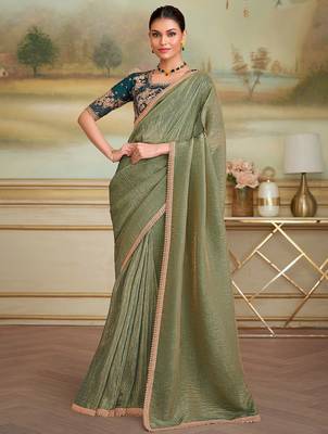 Olive sequinned  georgette designer saree 3