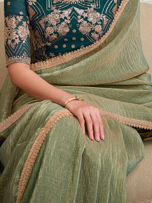 Olive sequinned  georgette designer saree 4
