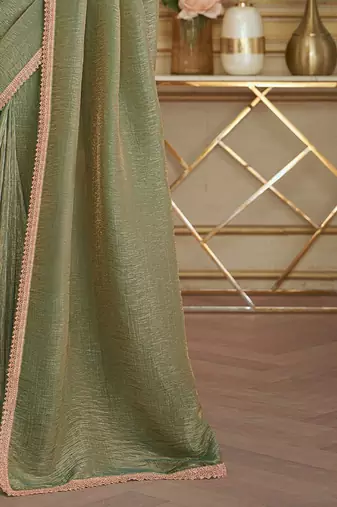 Olive sequinned  georgette designer saree