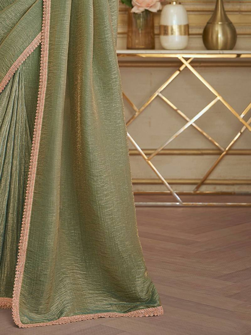 Olive sequinned  georgette designer saree
