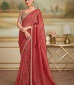 Rust embellished zari  georgette heavy work saree