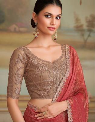 Rust embellished zari  georgette heavy work saree 3