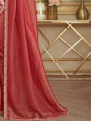 Rust embellished zari  georgette heavy work saree 4