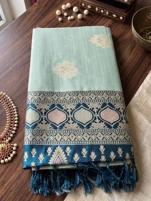 sky blue silk blend blend saree with navy border | premium wedding & festive wear 4