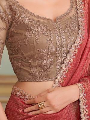 Rust embellished zari  georgette heavy work saree 5