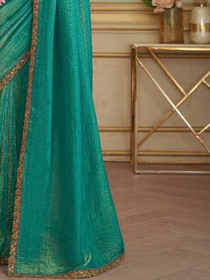 Teal woven design embroidered  georgette designer saree 4