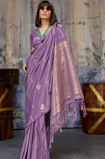 Purple woven design zari satin banarasi saree