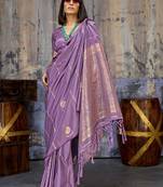 Purple woven design zari satin banarasi saree