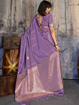 Purple woven design zari satin banarasi saree 2