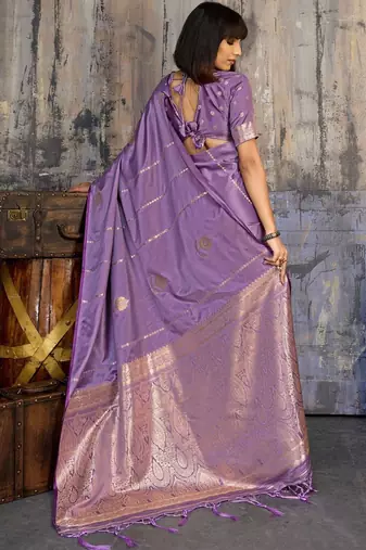 Purple woven design zari satin banarasi saree