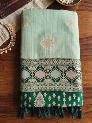 light green silk blend blend saree with dark green border | wedding & festive wear 4