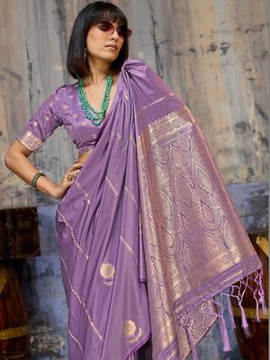 Purple woven design zari satin banarasi saree 4