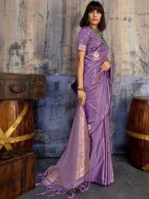 Purple woven design zari satin banarasi saree 5