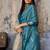 Teal ethnic motifs zari satin banarasi saree