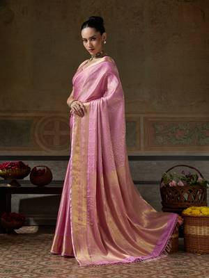 rose pink banarasi silk blend saree for women | festive, party & wedding ethnic wear 2