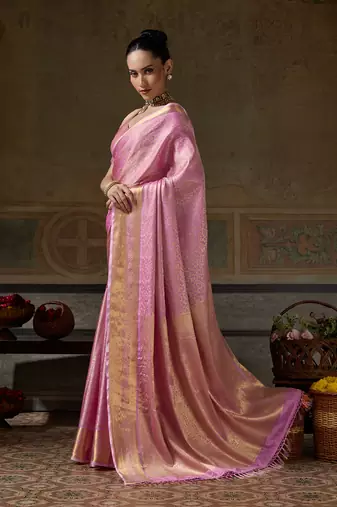 rose pink banarasi silk blend saree for women | festive, party & wedding ethnic wear