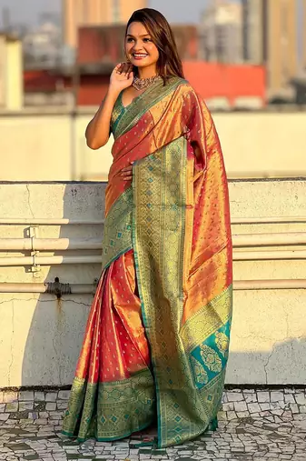 Pink ethnic motifs tissue kanjeevaram saree