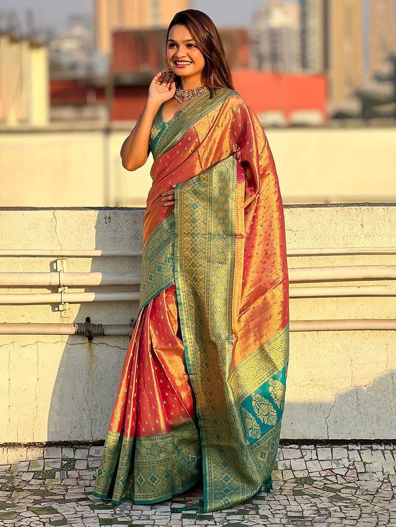 Pink ethnic motifs tissue kanjeevaram saree