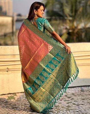 Pink ethnic motifs tissue kanjeevaram saree 3