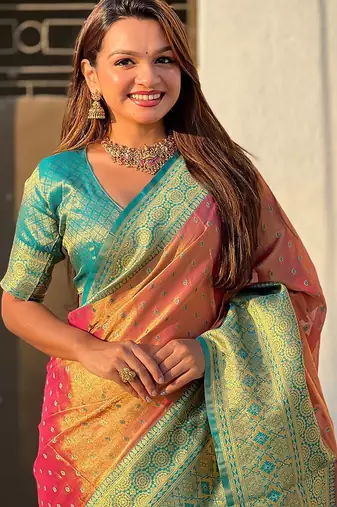 Pink ethnic motifs tissue kanjeevaram saree