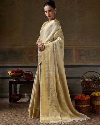 Sutriti beige banarasi silk saree for women | premium festive, party & wedding ethnic wear 2