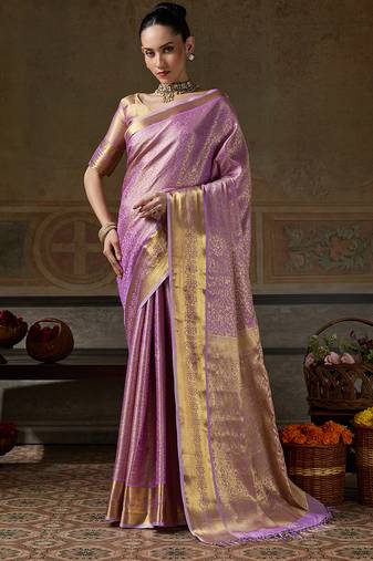 purple banarasi silk blend saree for women | woven zari festive & wedding ethnic wear