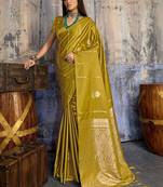 Olive ethnic motifs zari satin banarasi saree