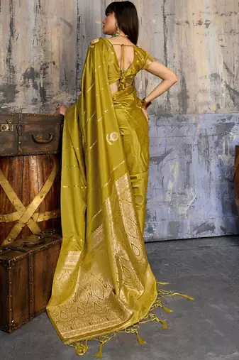 Olive ethnic motifs zari satin banarasi saree