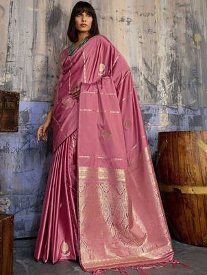 Rose ethnic motifs zari satin banarasi saree 1