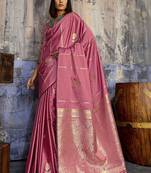 Rose ethnic motifs zari satin banarasi saree
