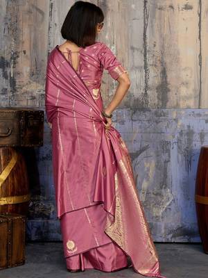Rose ethnic motifs zari satin banarasi saree 3
