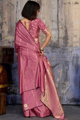 Rose ethnic motifs zari satin banarasi saree