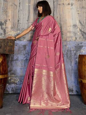 Rose ethnic motifs zari satin banarasi saree 4