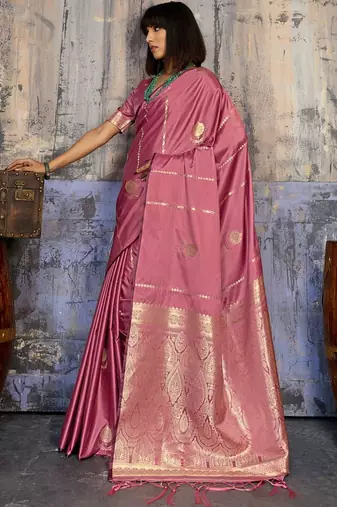 Rose ethnic motifs zari satin banarasi saree
