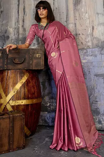 Rose ethnic motifs zari satin banarasi saree