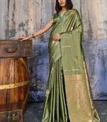 Olive woven design zari satin banarasi saree