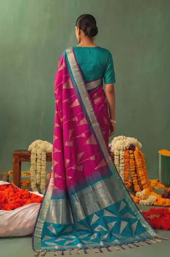 magenta soft silk blend saree for women festive party wedding geometric ethnic saree