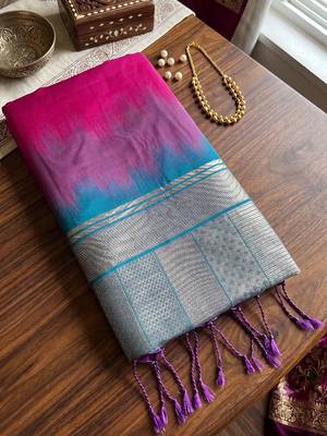 magenta soft silk blend saree for women festive party wedding geometric ethnic saree 4