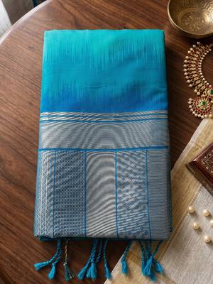 teal blue soft silk blend saree for women festive party wedding geometric ethnic saree 4