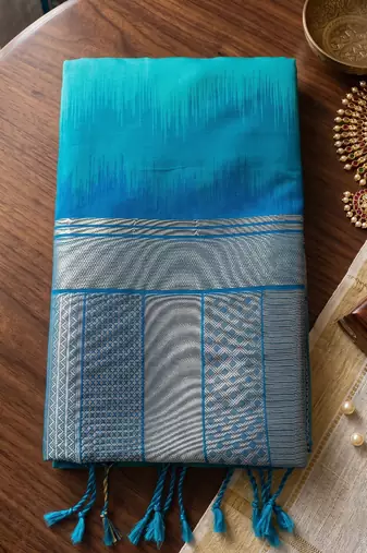 teal blue soft silk blend saree for women festive party wedding geometric ethnic saree
