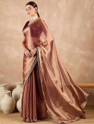 Copper embroidered  chiffon saree 1