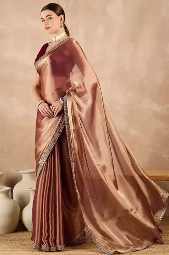 Copper embroidered  chiffon saree