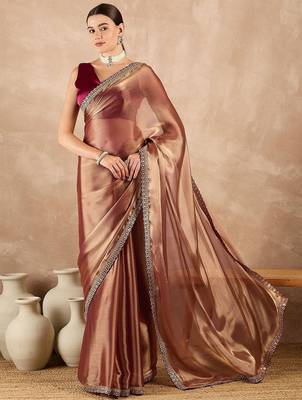 Copper embroidered  chiffon saree 2