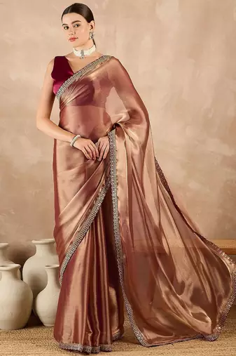 Copper embroidered  chiffon saree