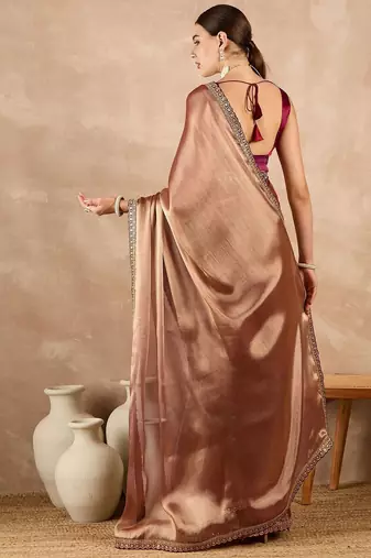 Copper embroidered  chiffon saree