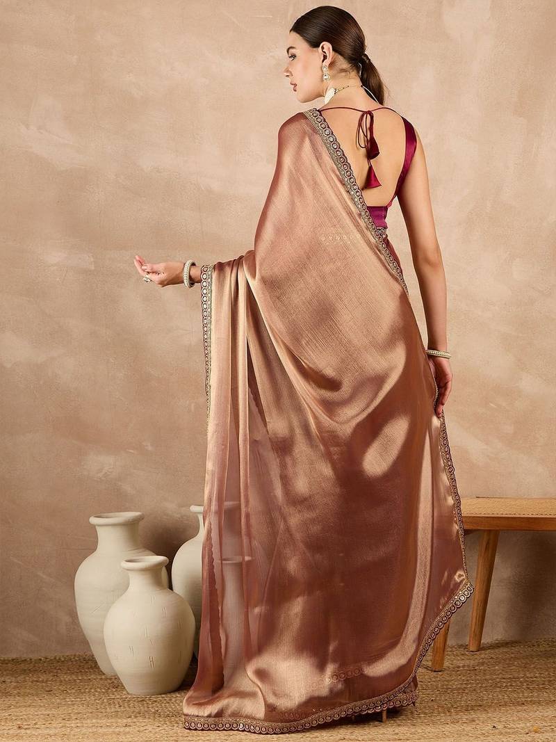 Copper embroidered  chiffon saree