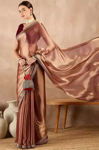 Copper embroidered  chiffon saree