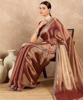 Copper embroidered  chiffon saree 5